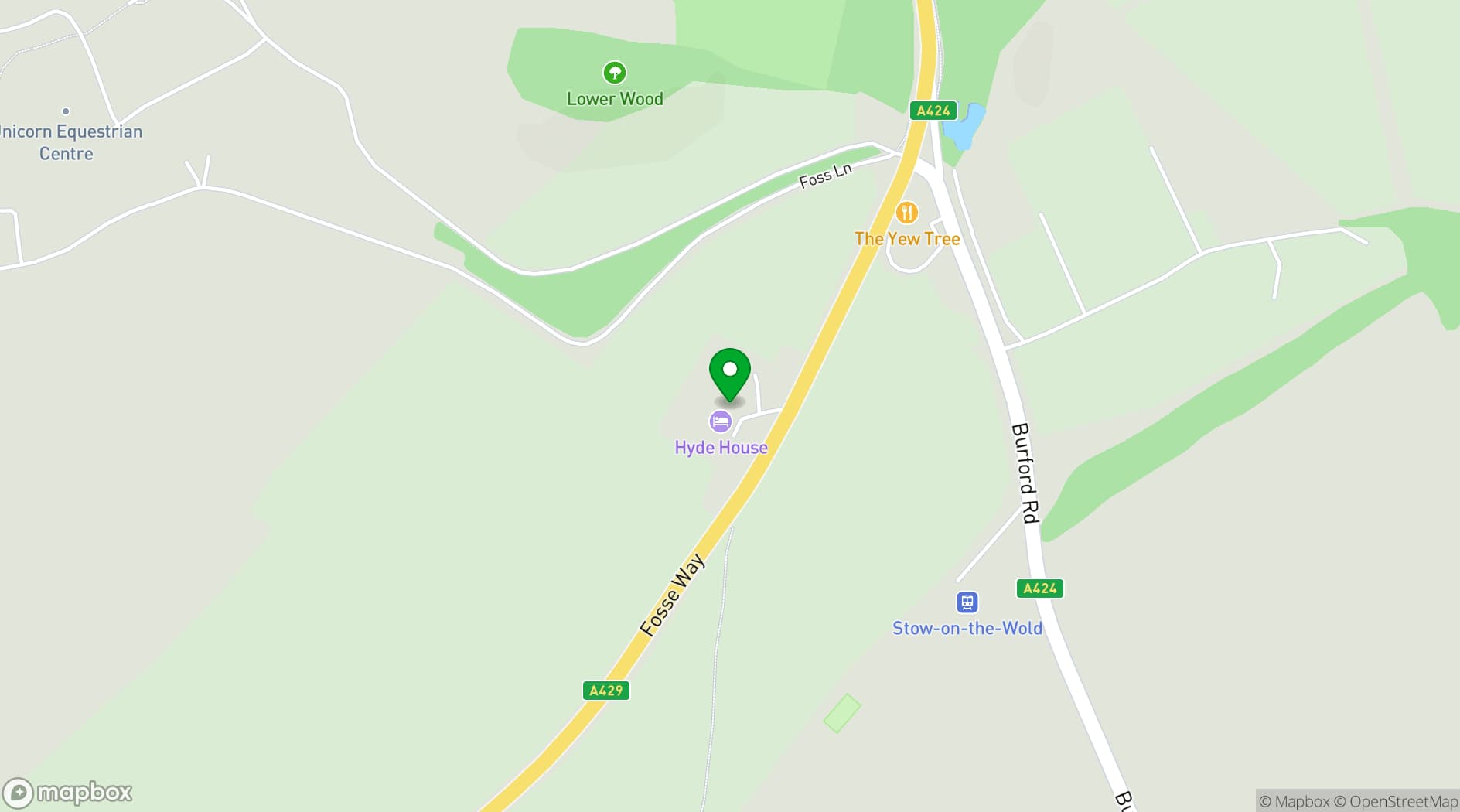Map showing Hyde House (The Cotswolds)