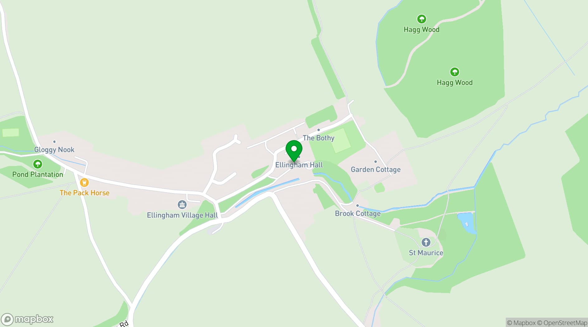 Map showing Ellingham Hall