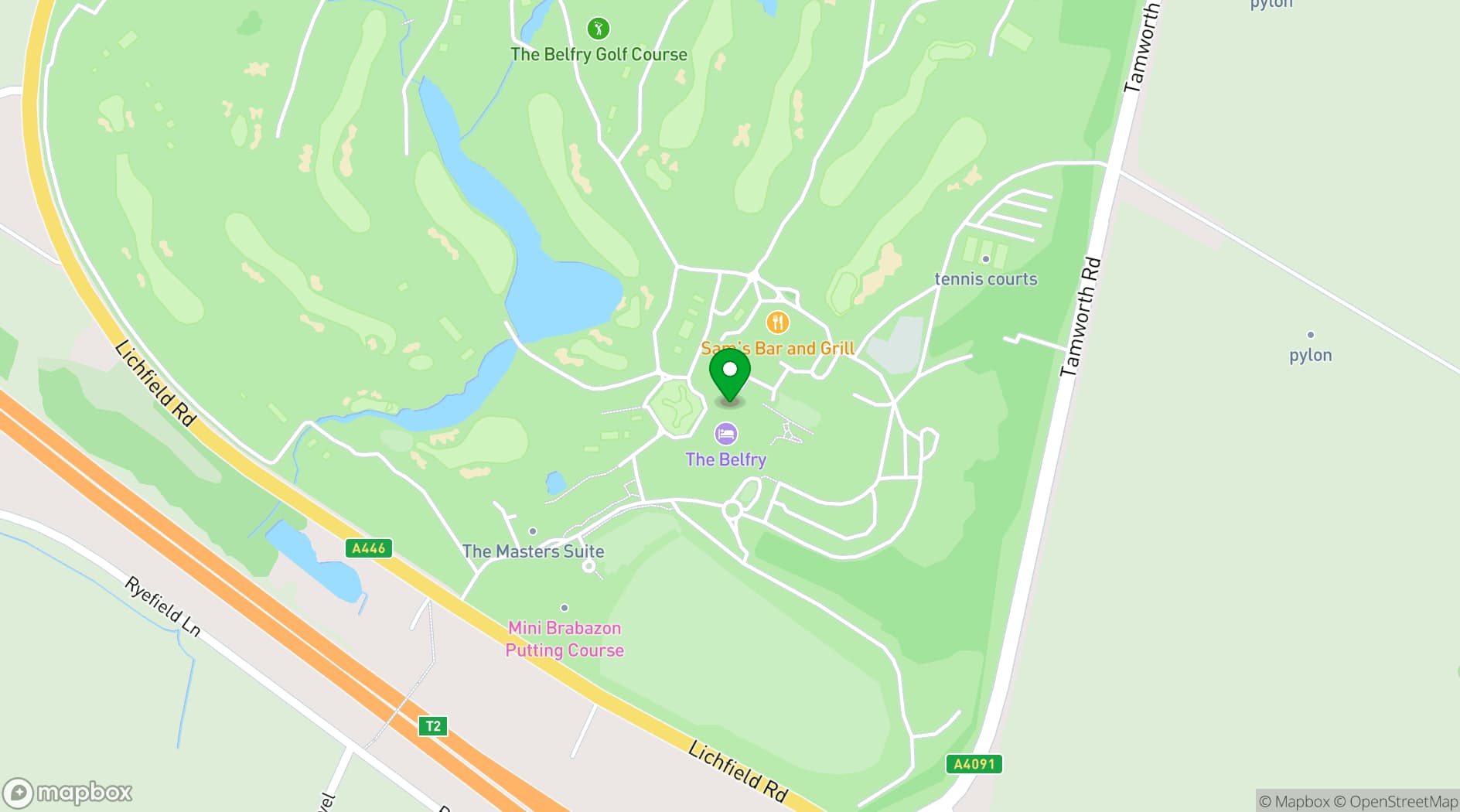 Map showing Belfry Golf Club