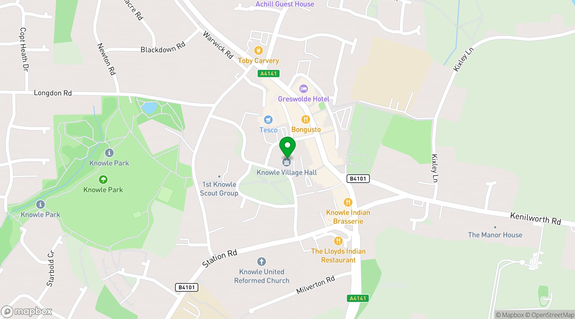Map showing Knowle Village Hall