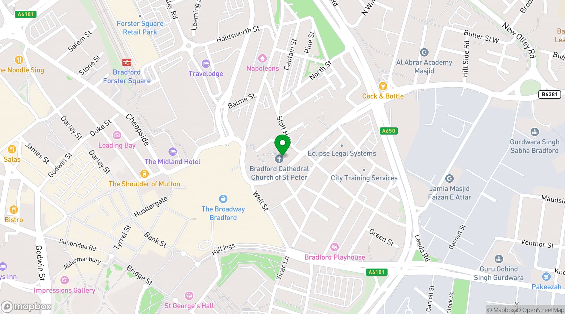 Map showing Bradford Cathedral