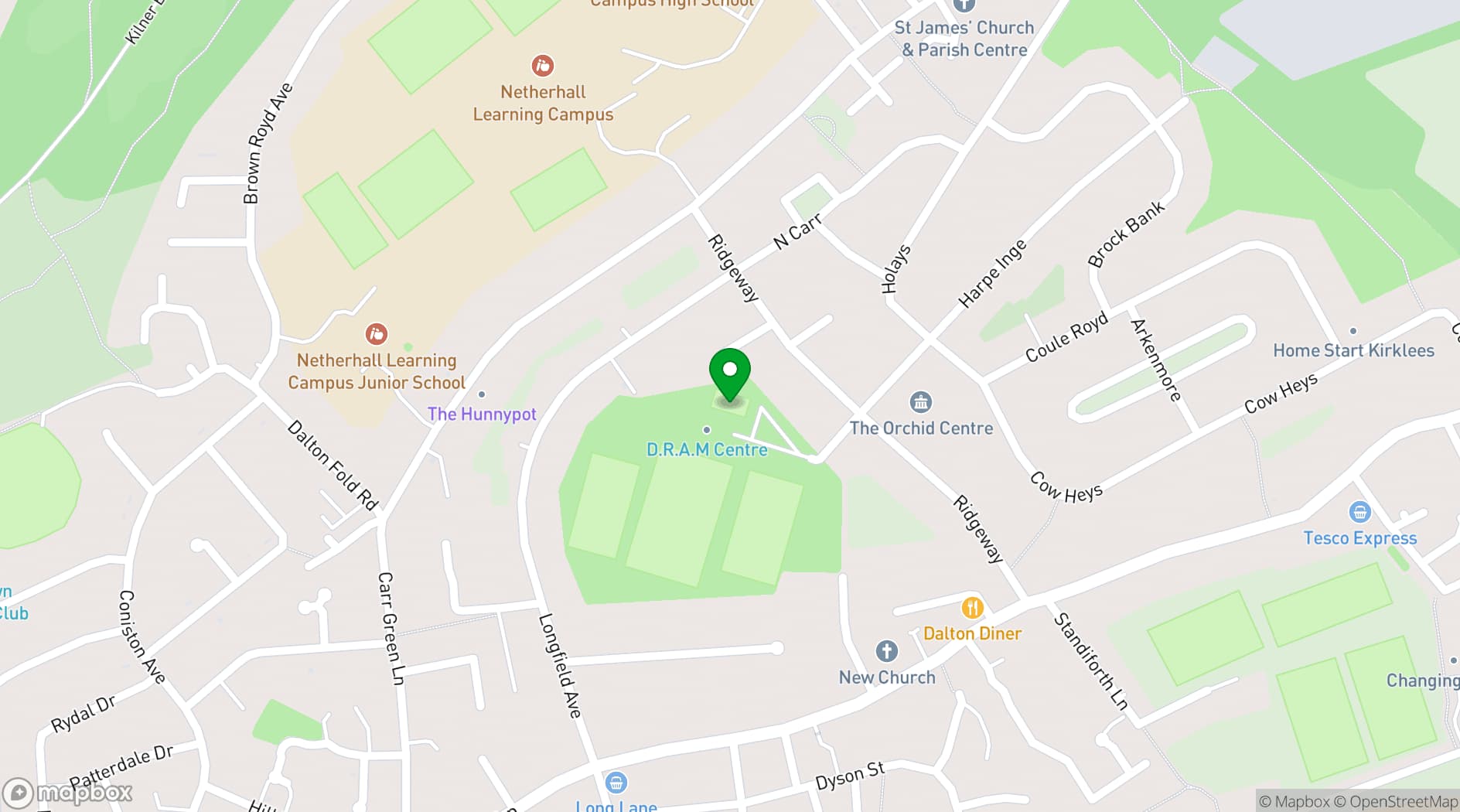 Map showing DRAM Training and Conference Centre Huddersfield 