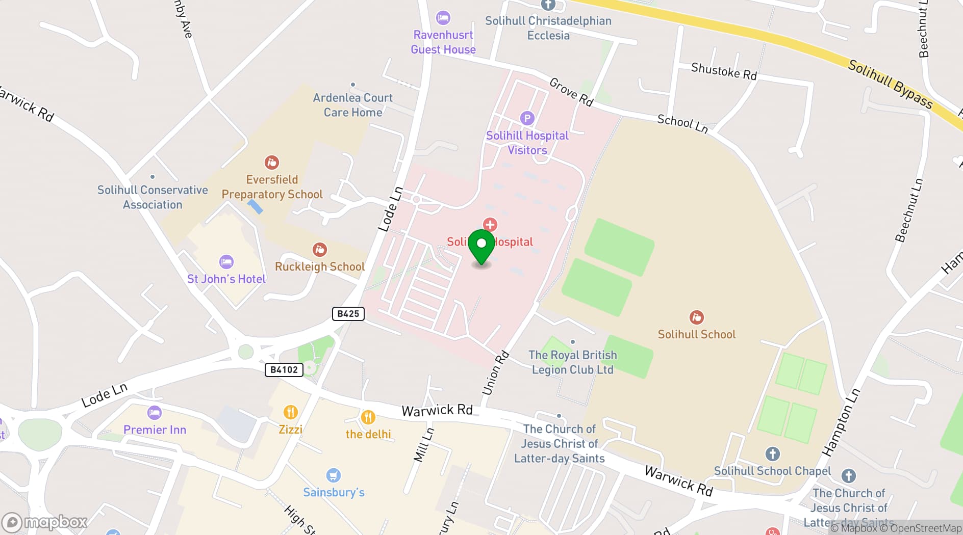 Map showing Solihull Hospital Education Centre