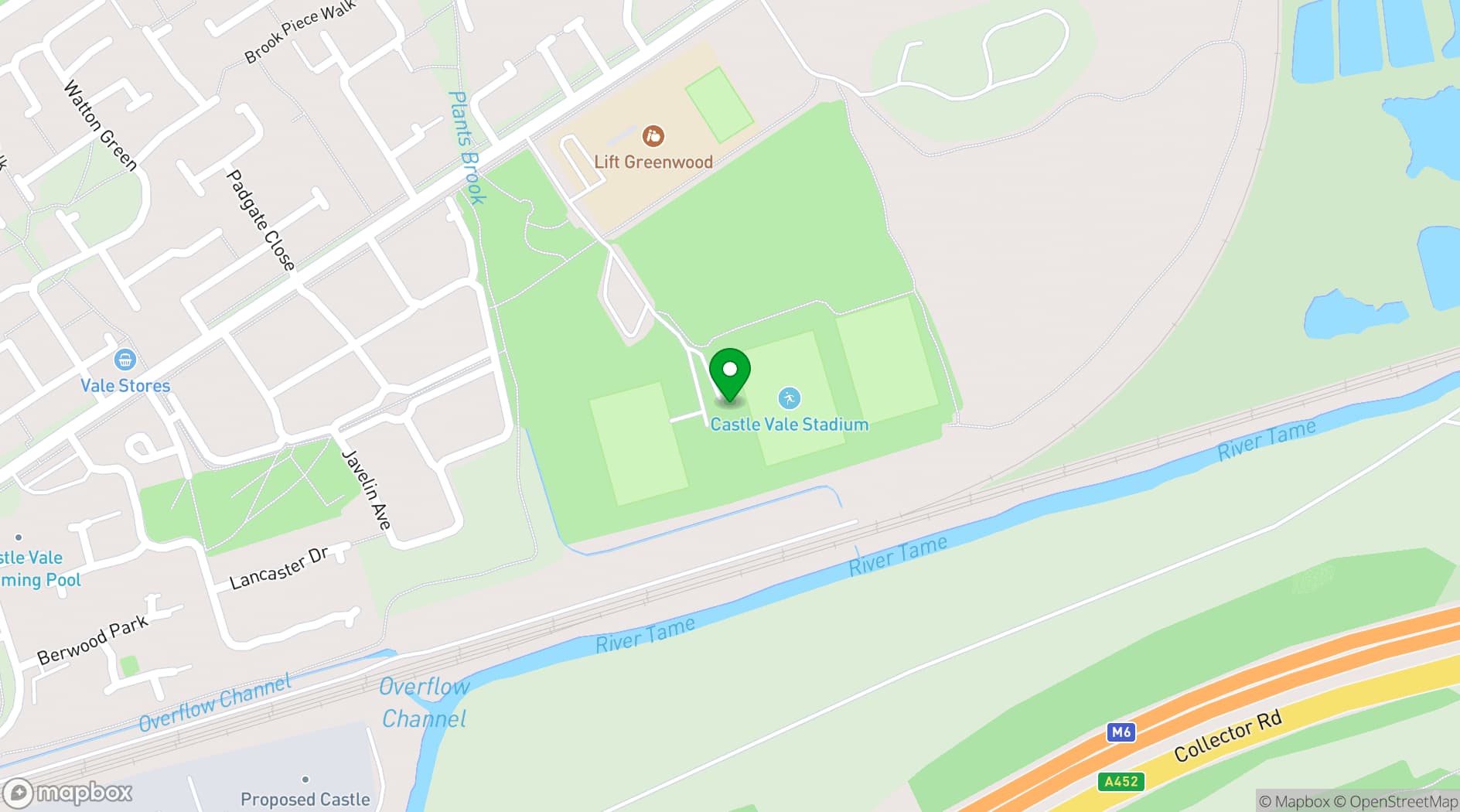 Map showing Castle Vale Stadium