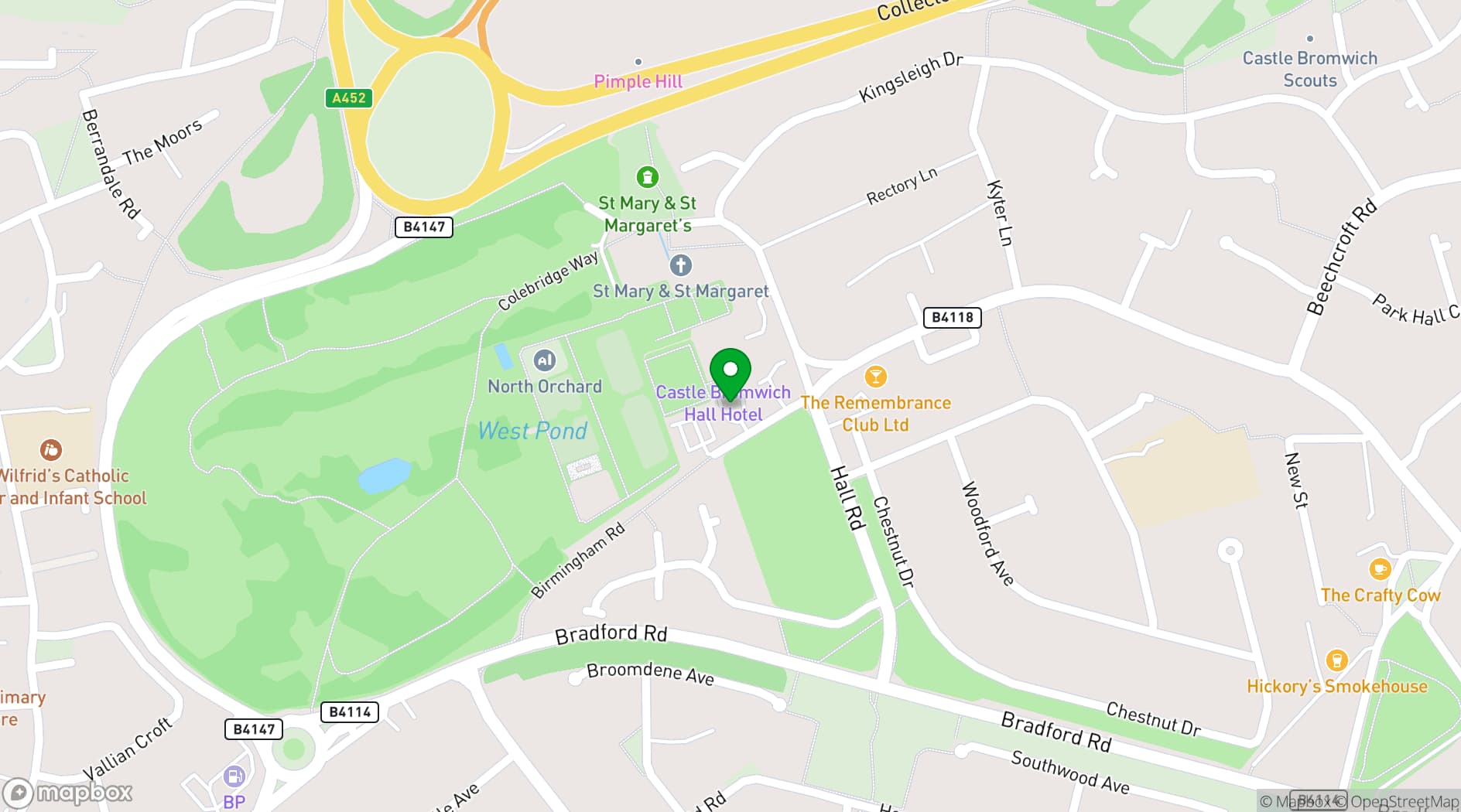 Map showing Castle Bromwich Hall Hotel