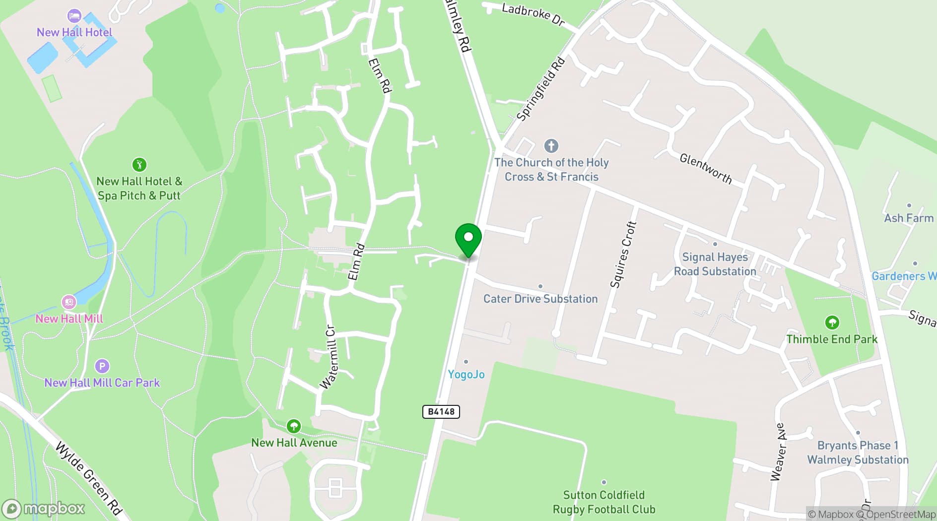 Map showing New Hall Hotel & Spa