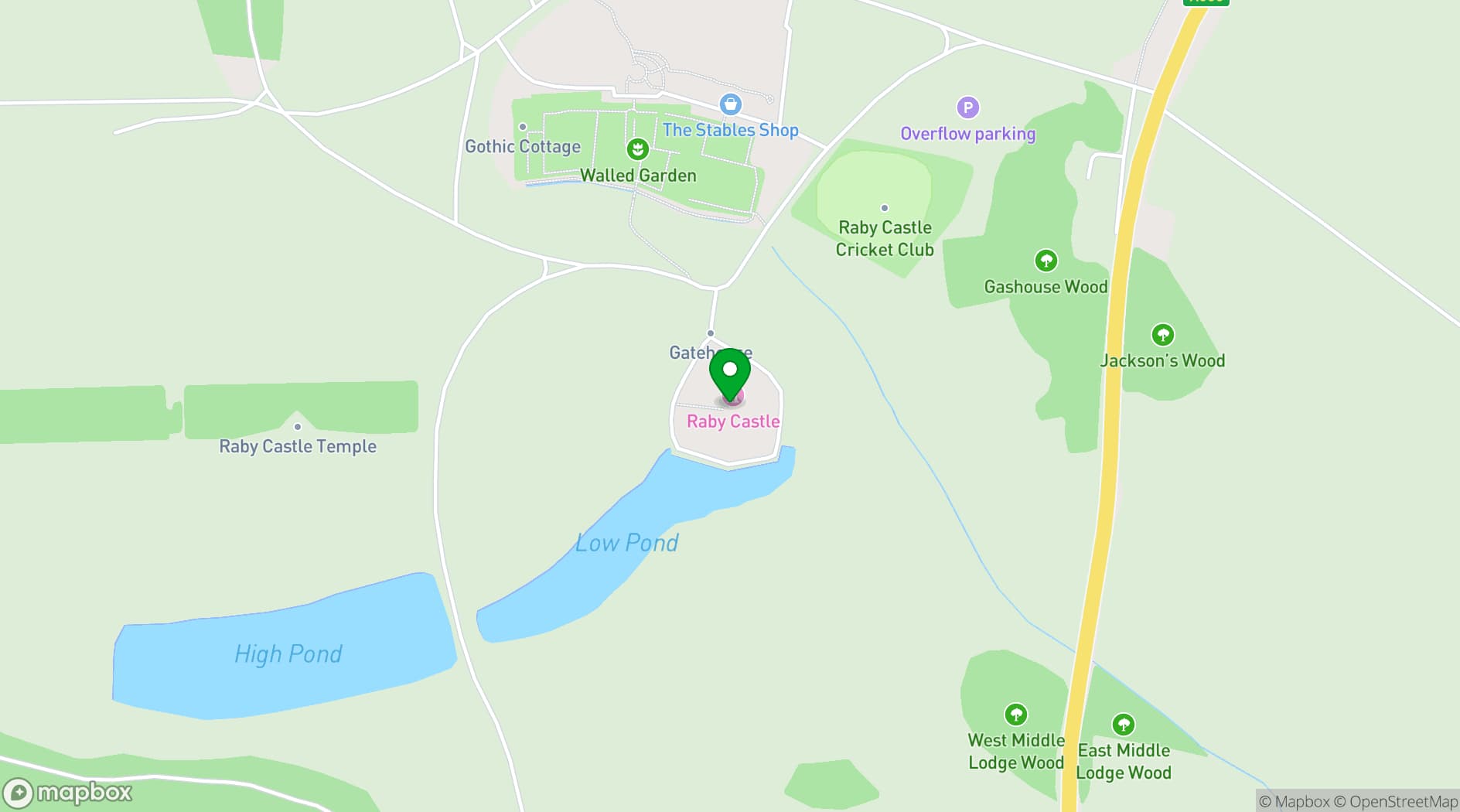 Map showing Raby Castle