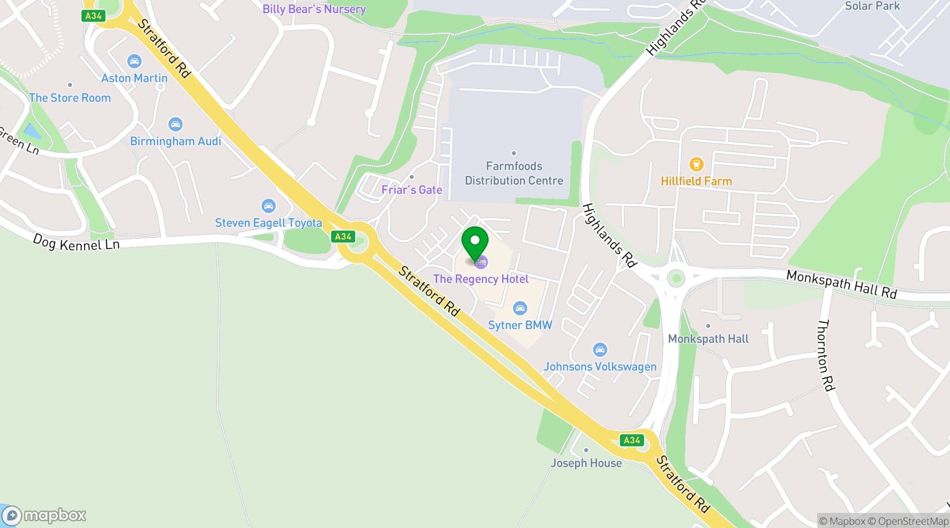 Map showing Regency Hotel Solihull