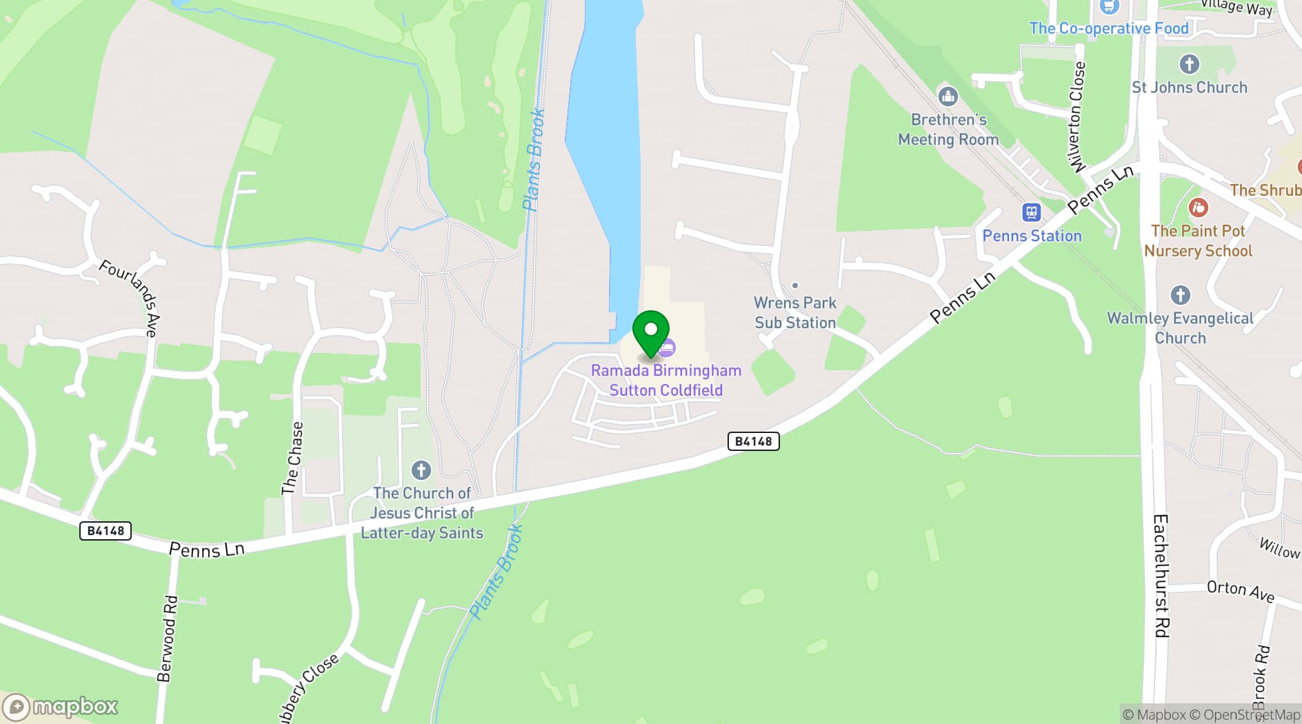 Map showing Ramada Birmingham, Sutton Coldfield
