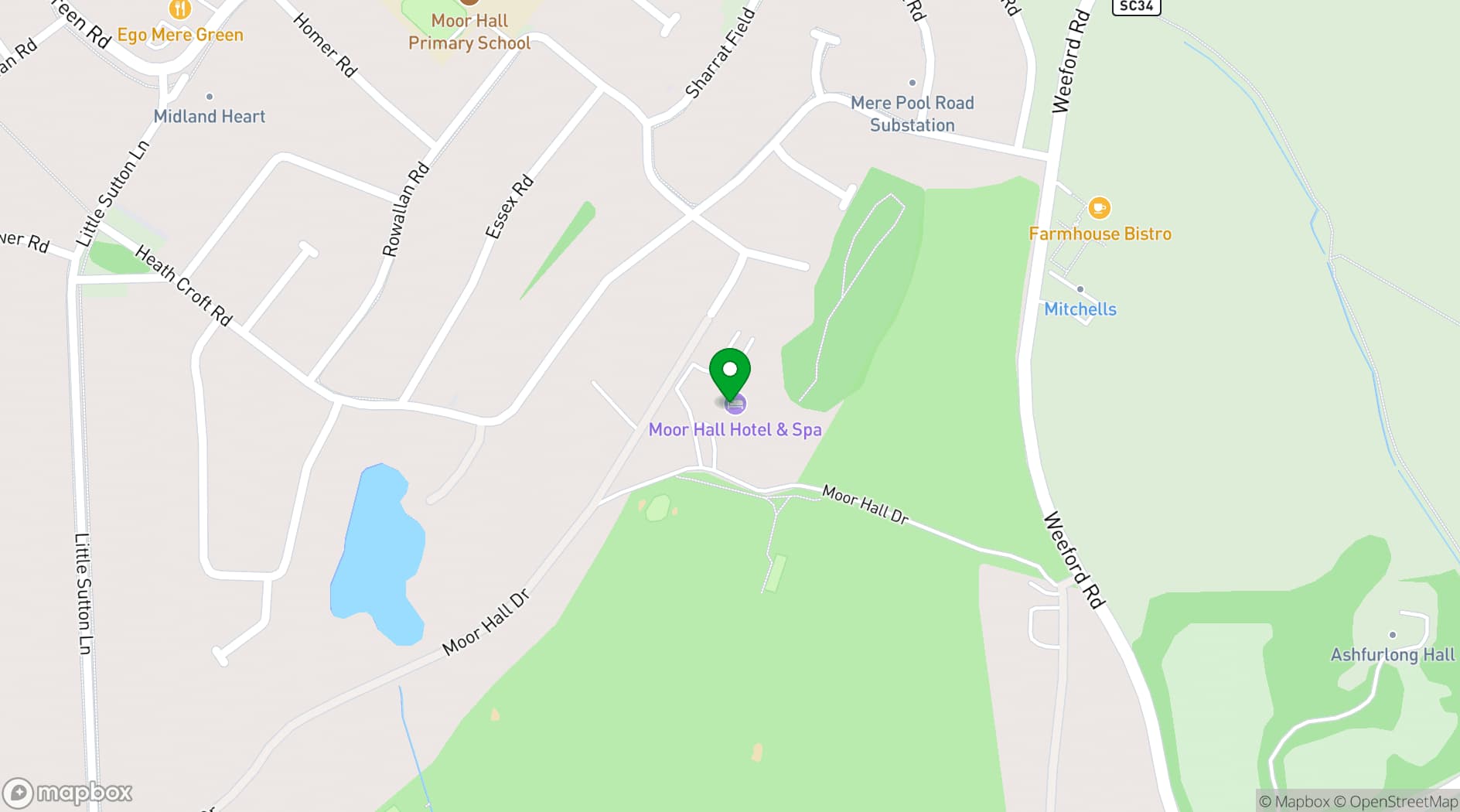 Map showing Moor Hall Hotel & Spa