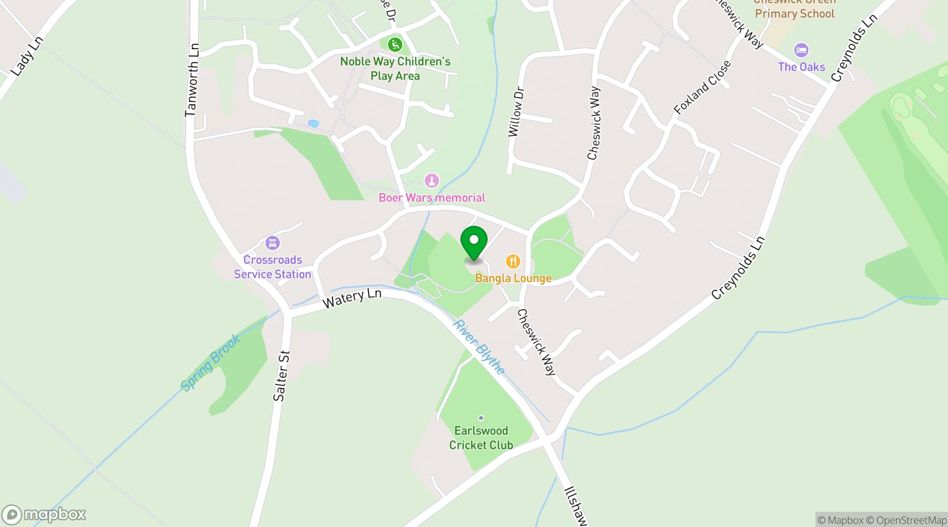 Map showing Cheswick Green Village Hall