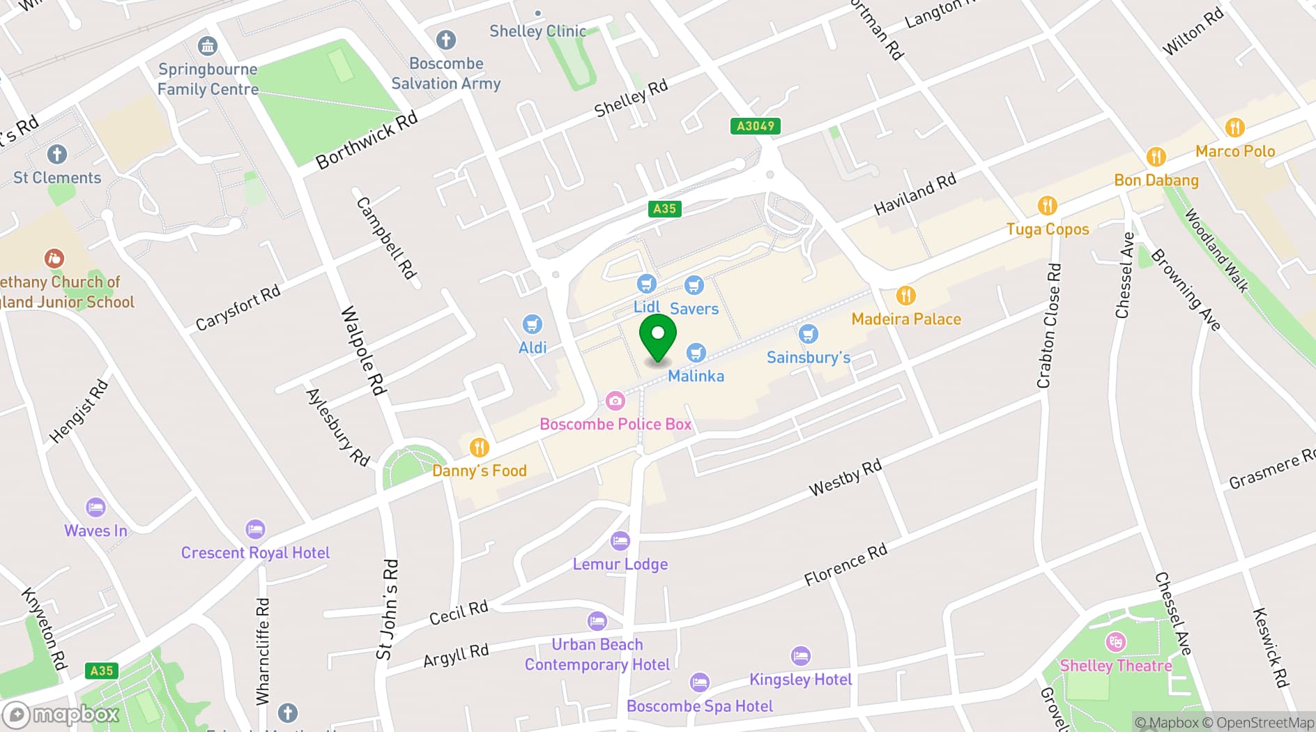 Map showing O2 Academy Bournemouth