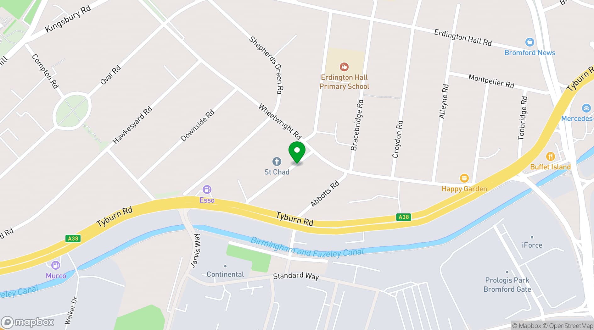 Map showing St Chad's Erdington