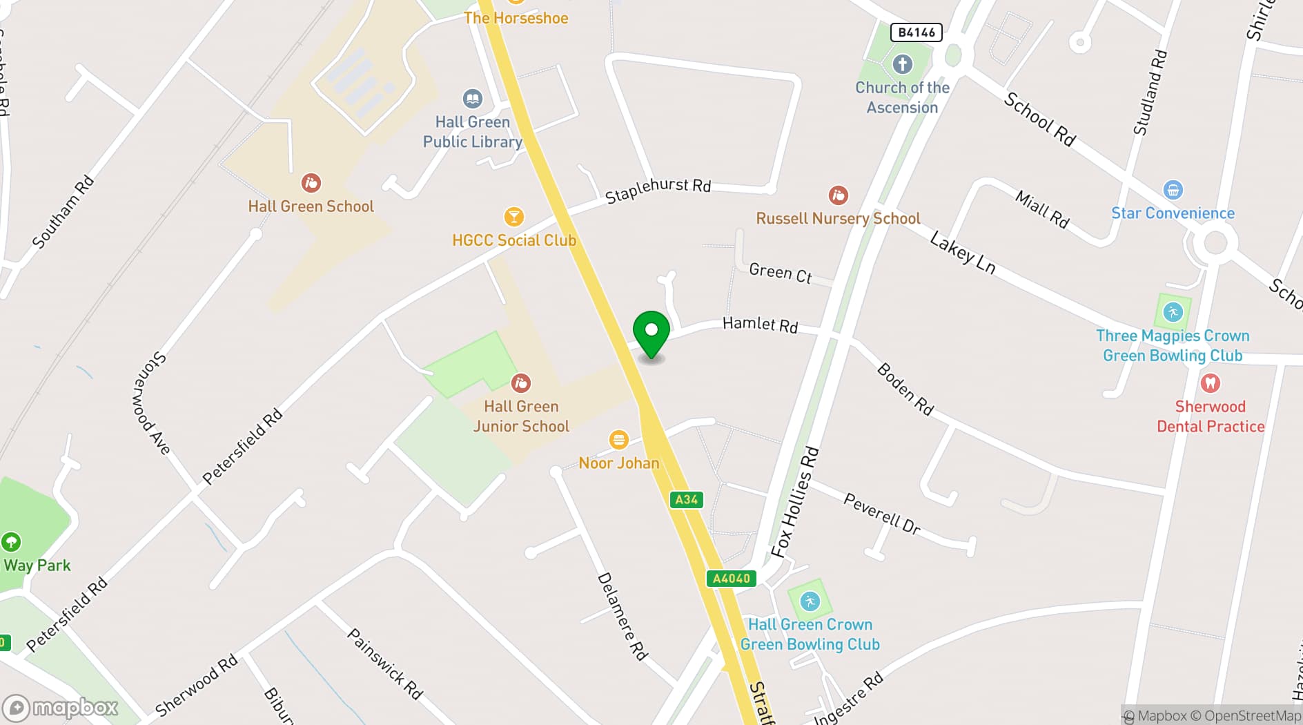 Map showing Hall Green Quaker Meeting