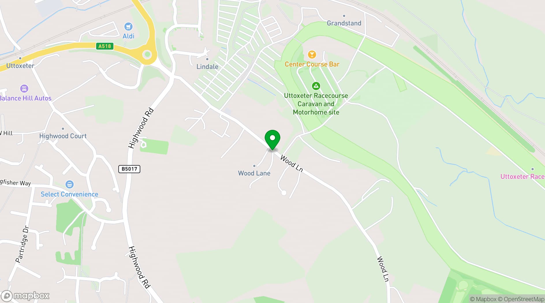 Map showing Uttoxeter Racecourse