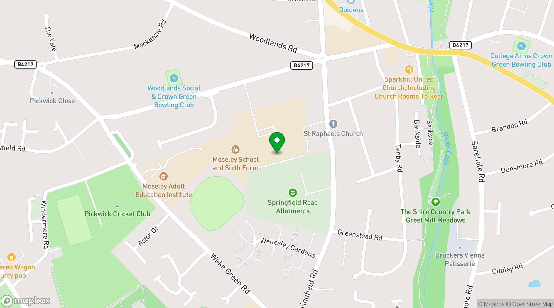 Map showing Moseley Sports Centre