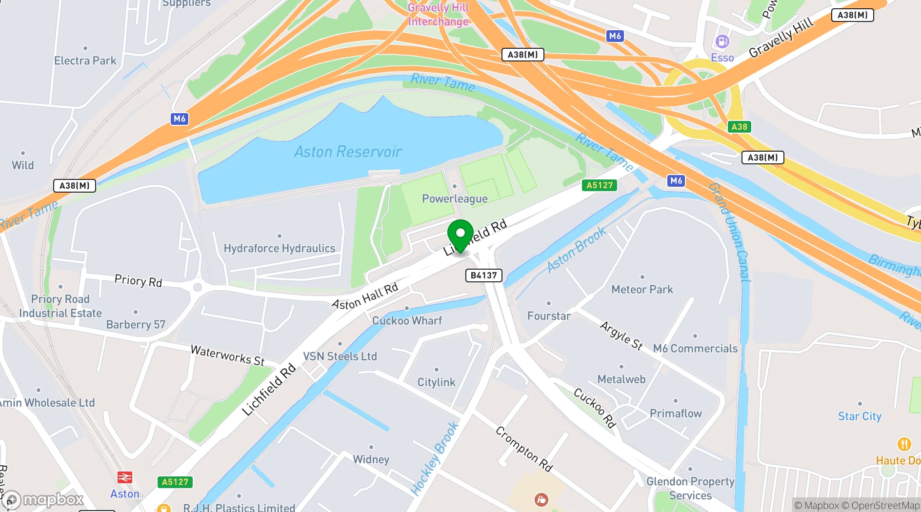 Map showing Powerleague Birmingham