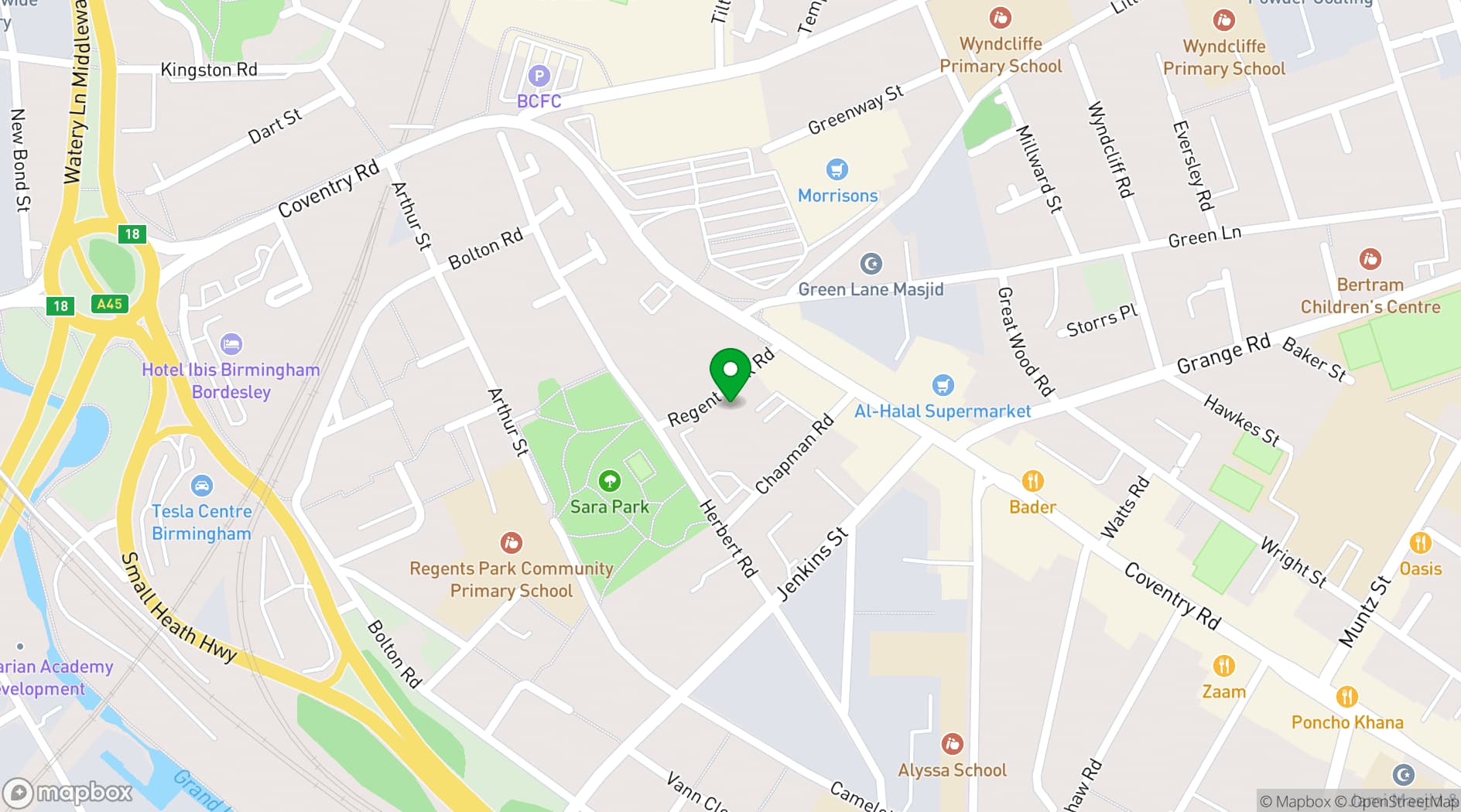 Map showing Regents Park Banqueting Hall