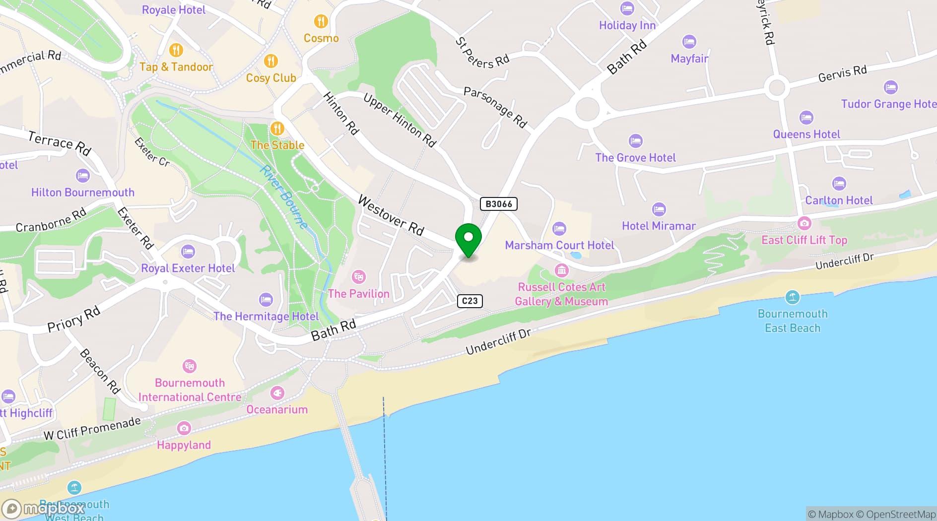 Map showing Royal Bath Hotel Bournemouth