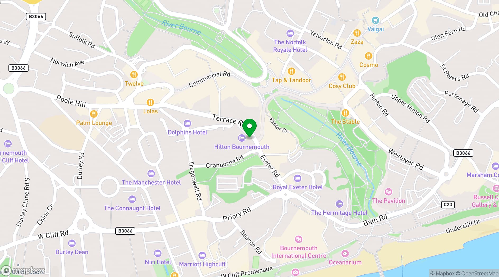 Map showing Hilton Bournemouth