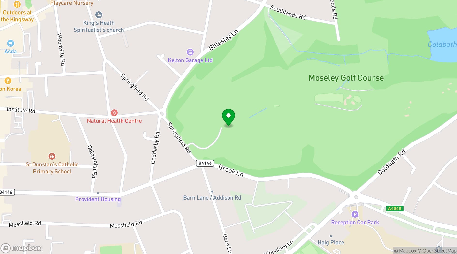 Map showing Moseley Golf Club