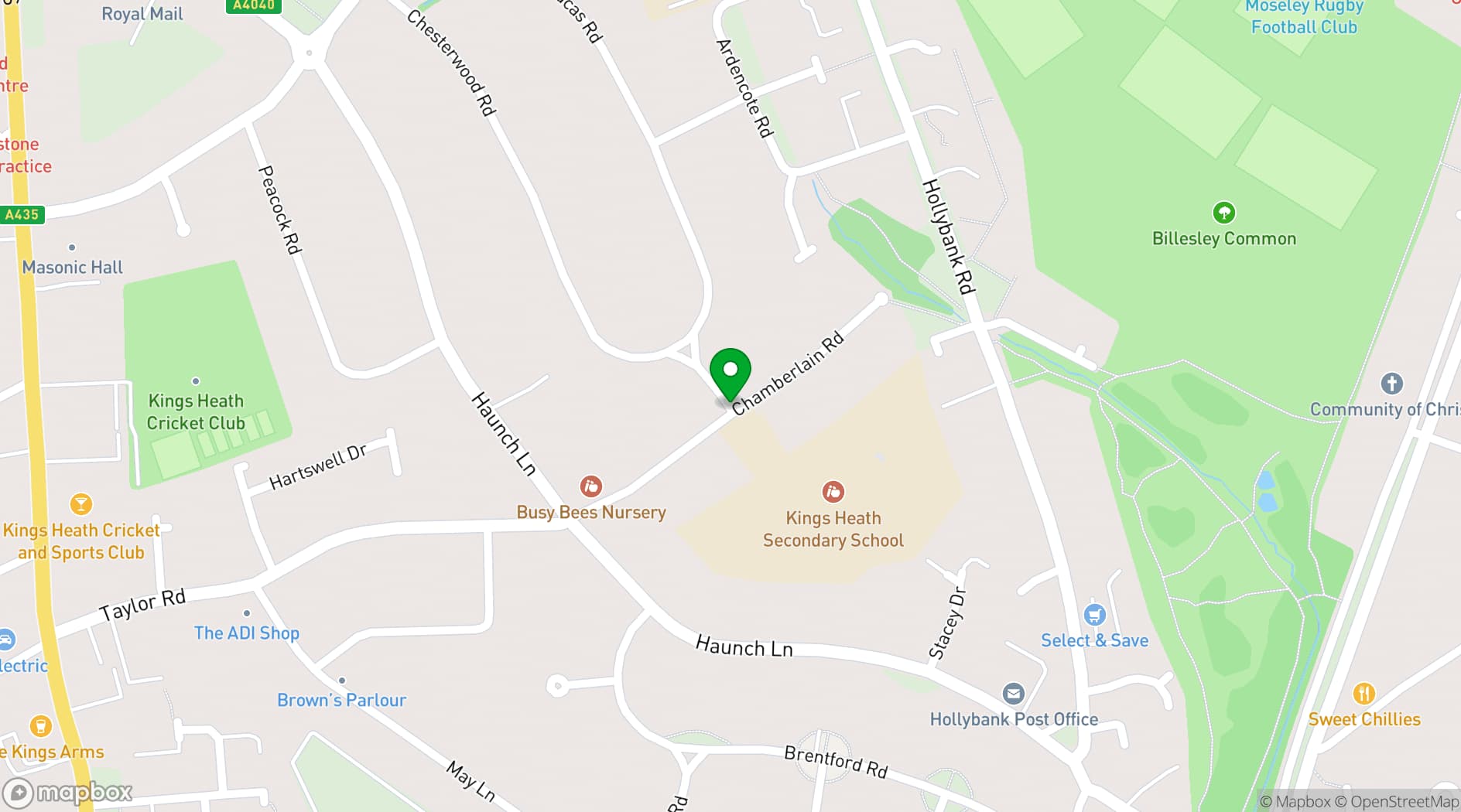 Map showing Kings Heath Secondary School