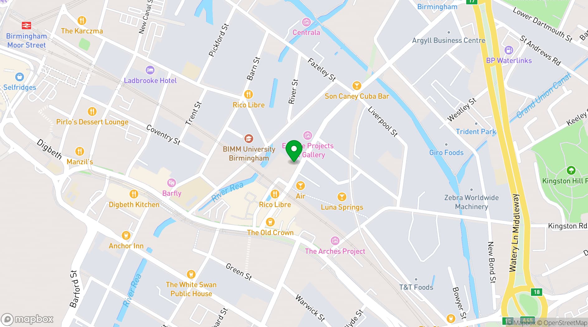 Map showing Roxy Lanes, Digbeth Birmingham