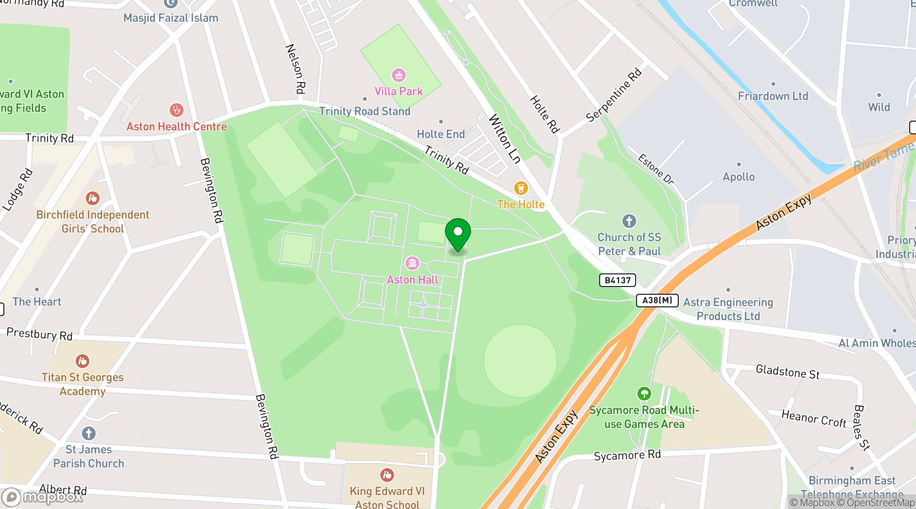 Map showing Aston Hall