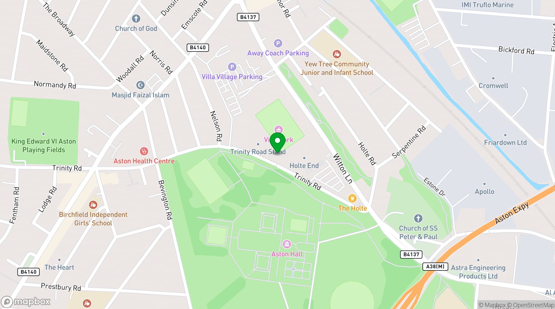 Map showing Villa Park, home of Aston Villa Football Club