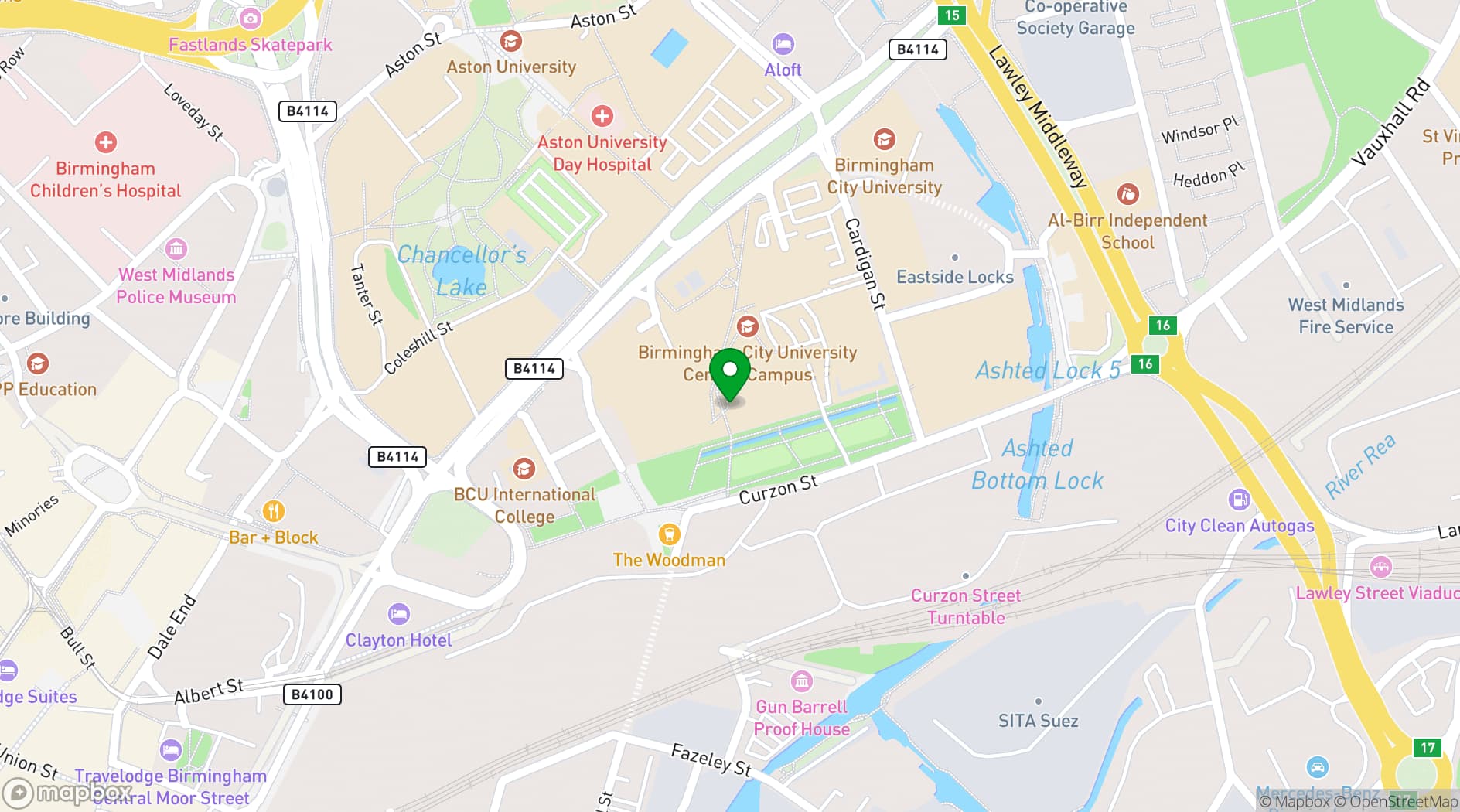 Map showing Millennium Point