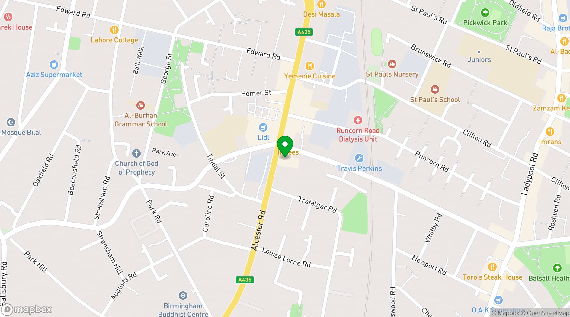 Map showing Moseley Dance Centre