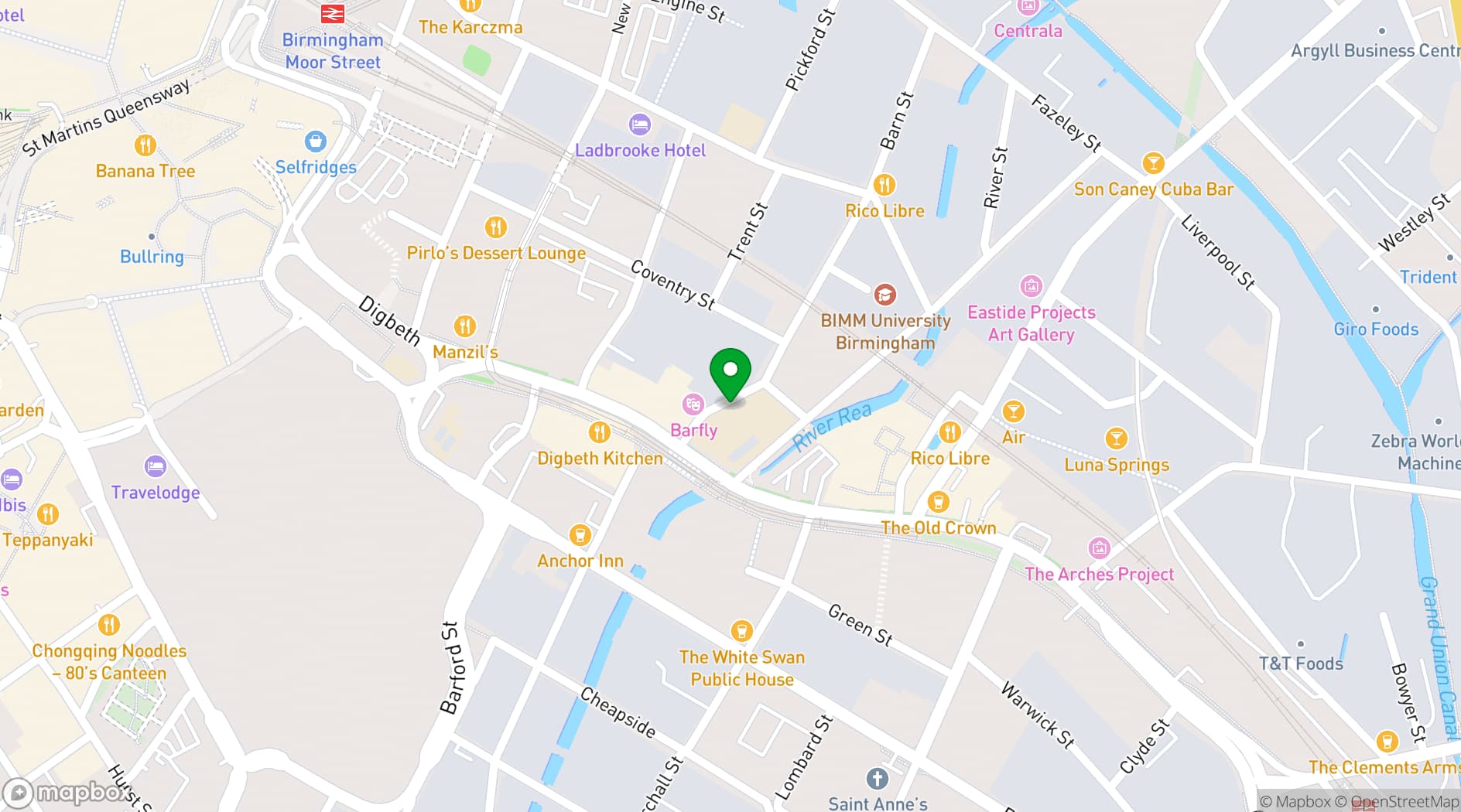 Map showing The Crossing Digbeth