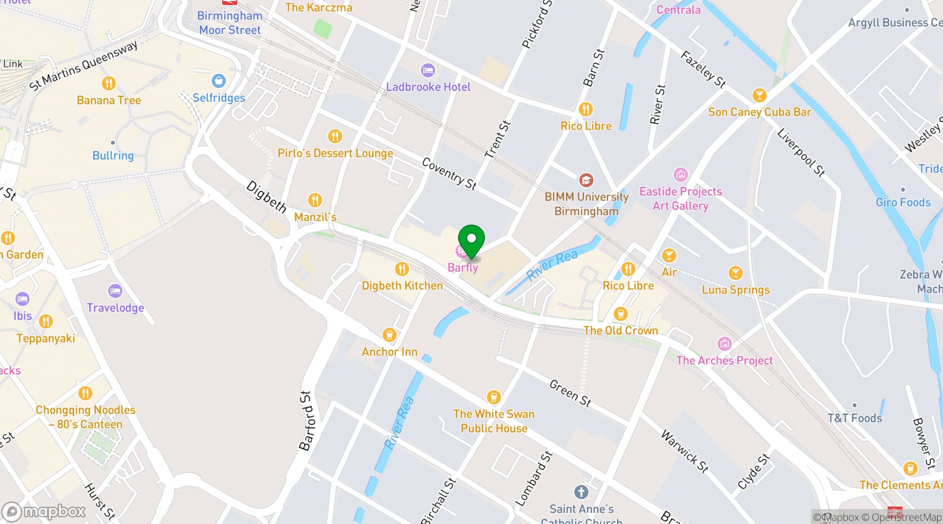 Map showing The Crossing Digbeth
