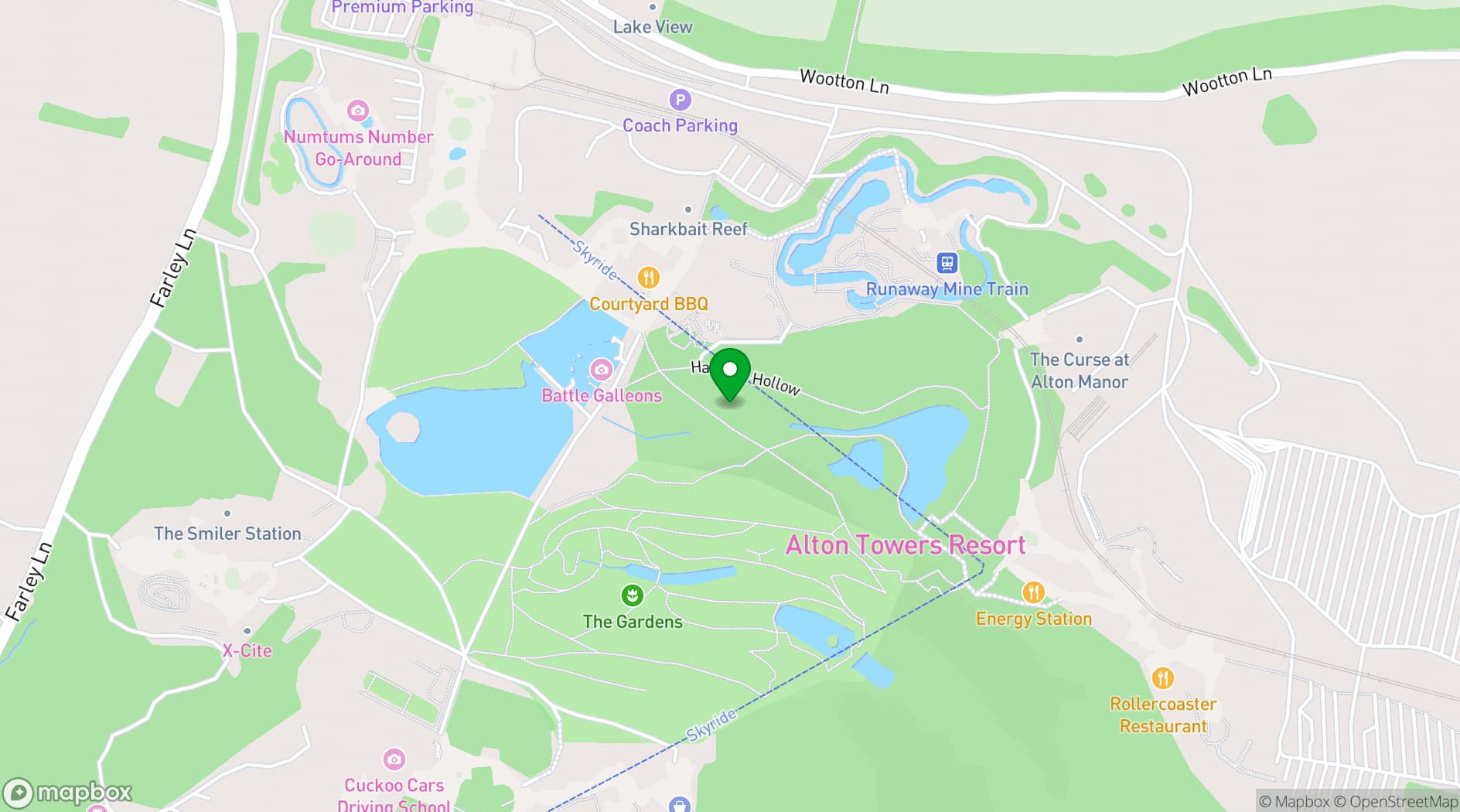 Map showing Alton Towers Resort 