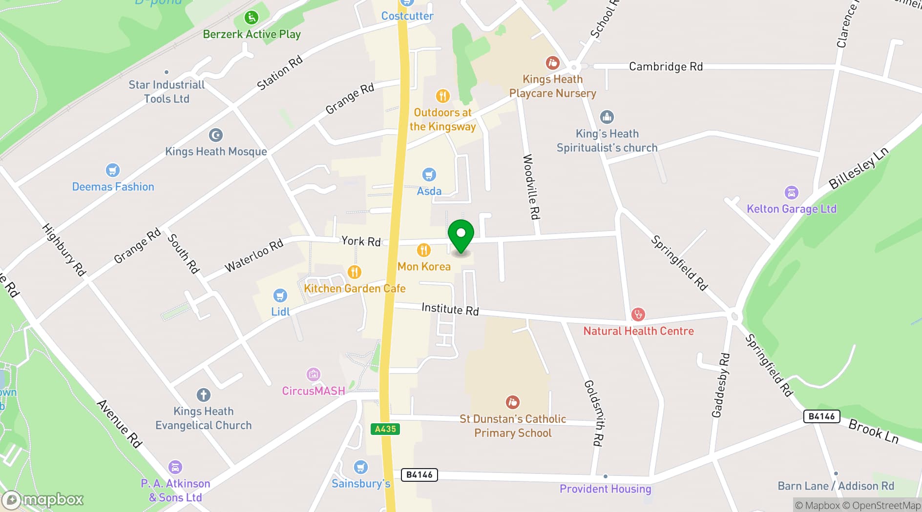 Map showing Kings Heath Community Centre