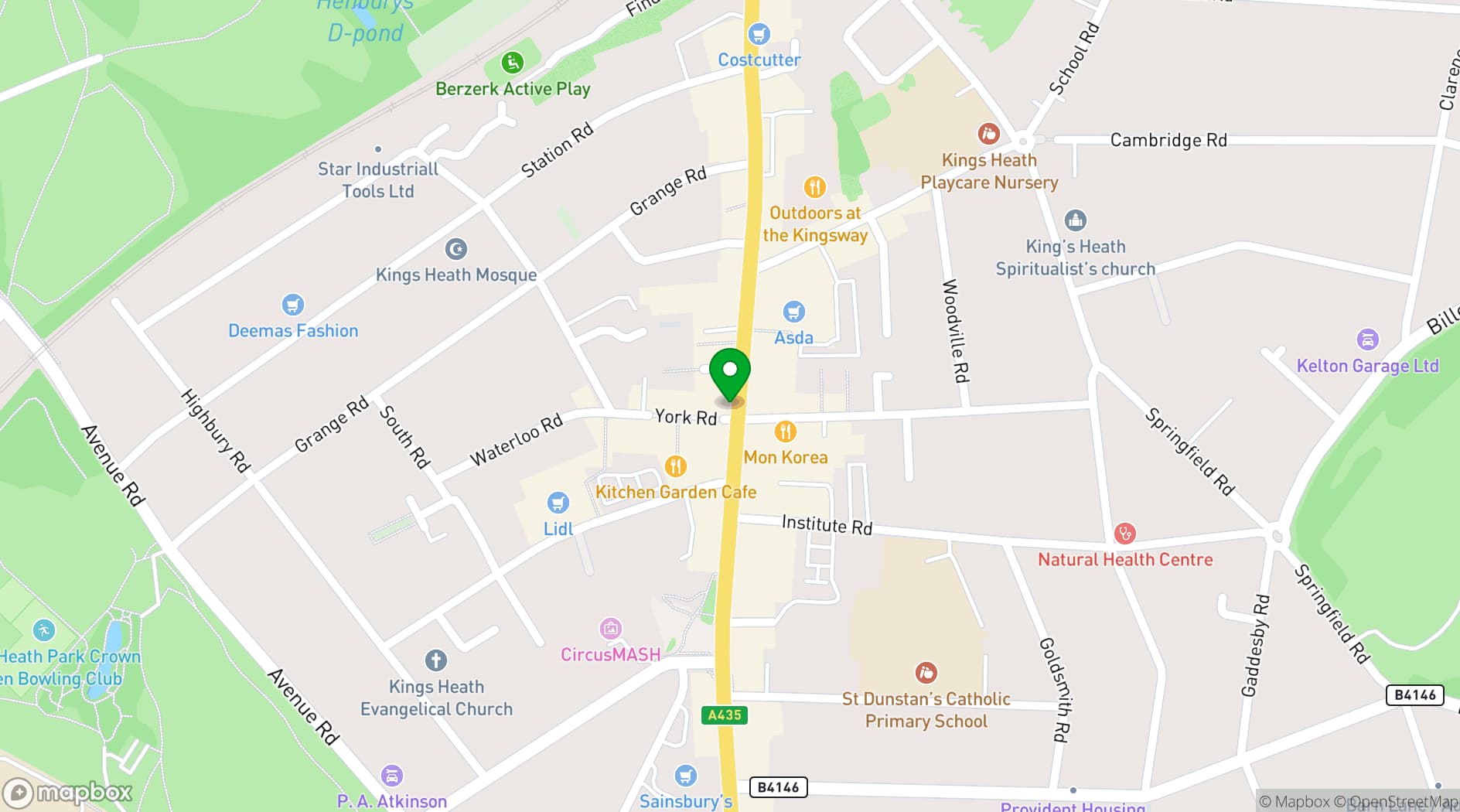 Map showing Hare and Hounds Kings Heath