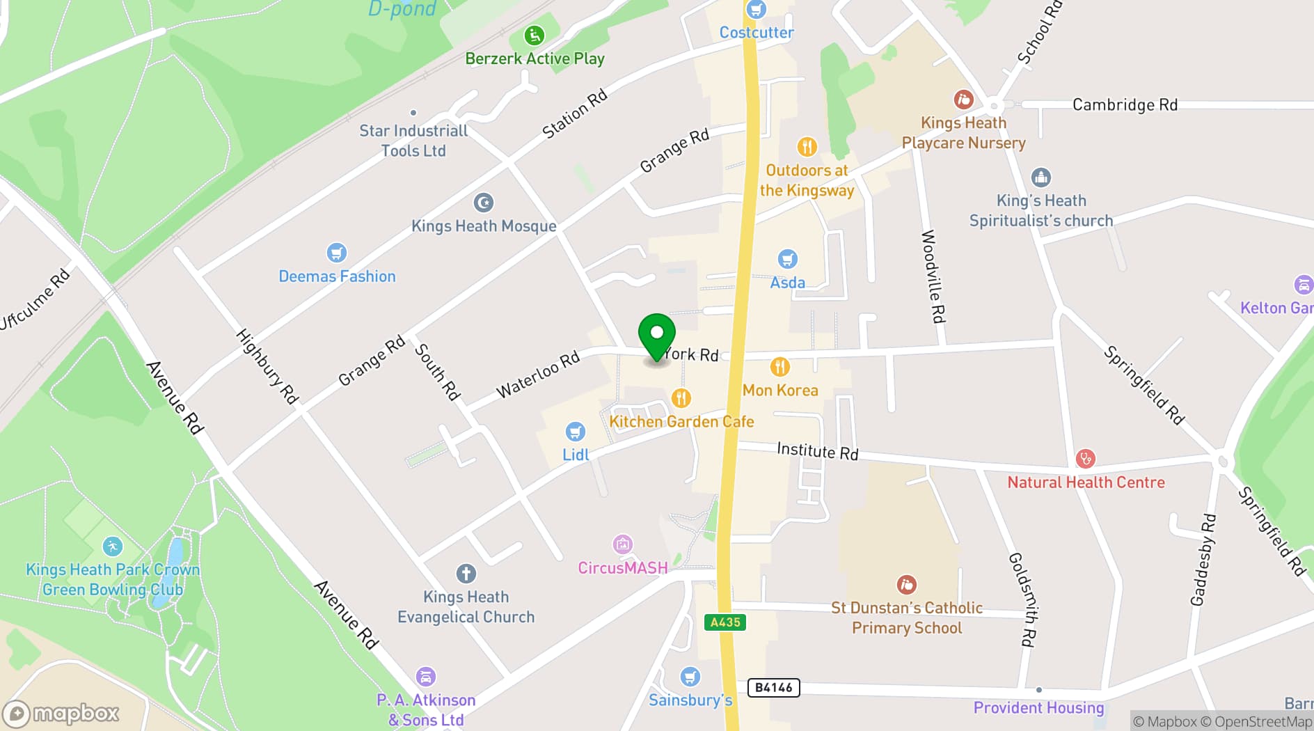 Map showing Upstairs Kings Heath