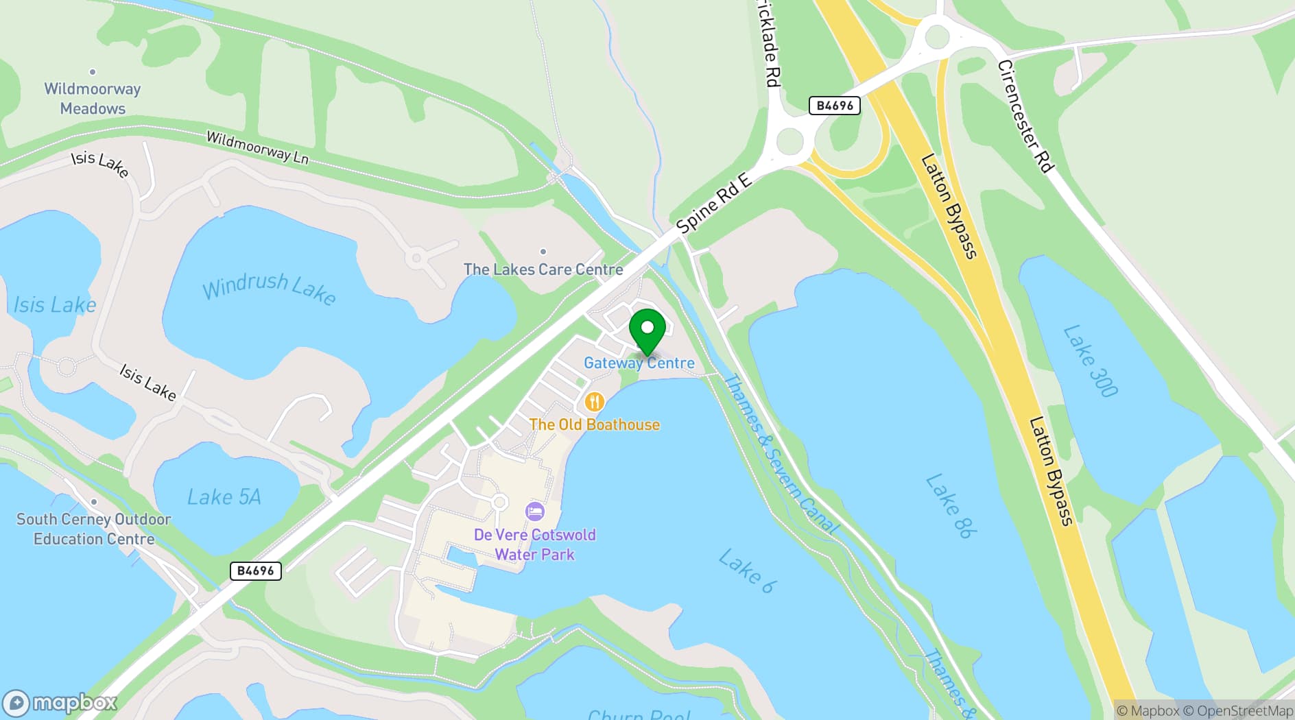 Map showing De Vere Cotswold Water Park
