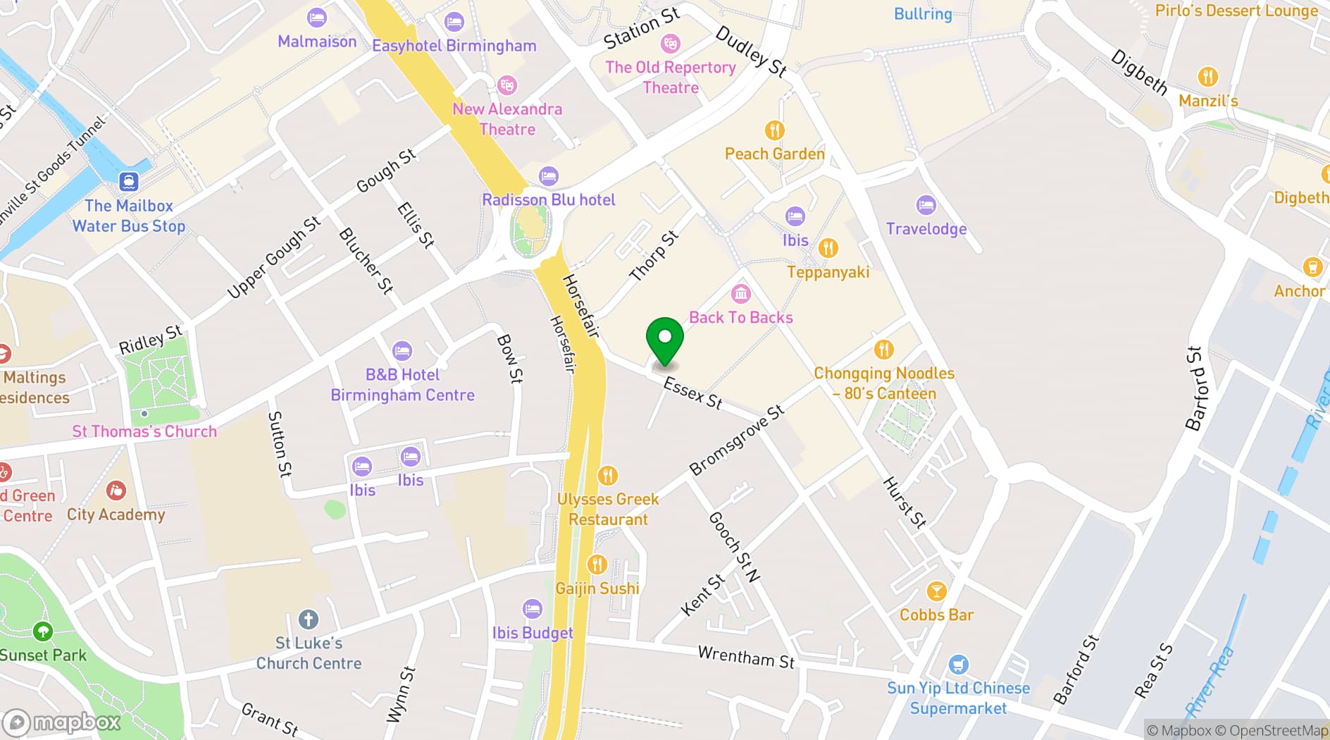 Map showing The Birmingham Bierkeller Entertainment Complex 