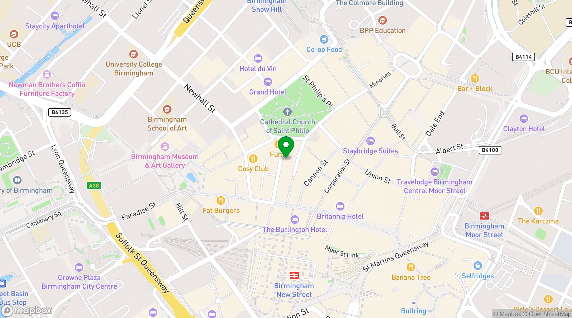 Map showing Las Iguanas Birmingham Temple Street