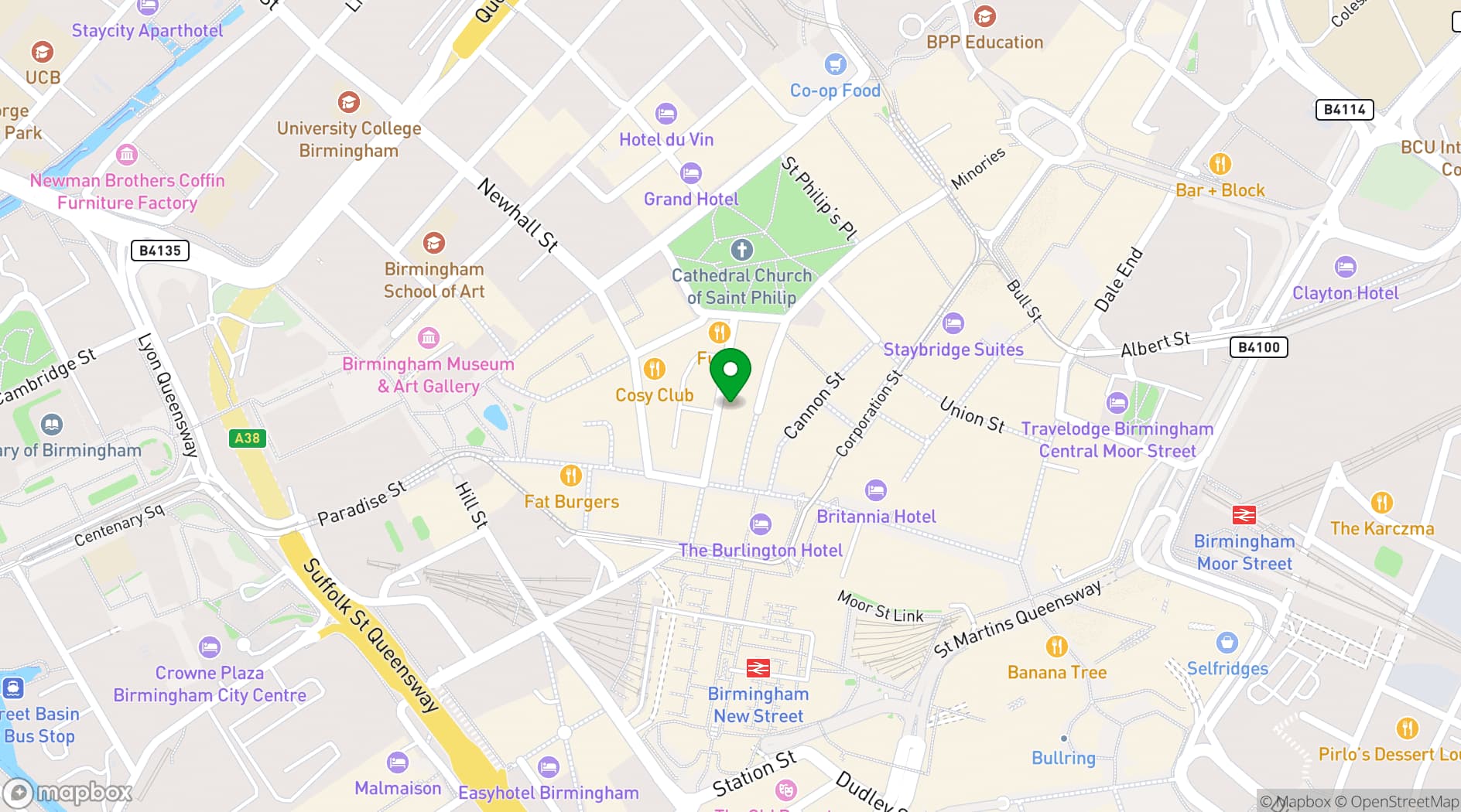 Map showing The Cocktail Club Birmingham