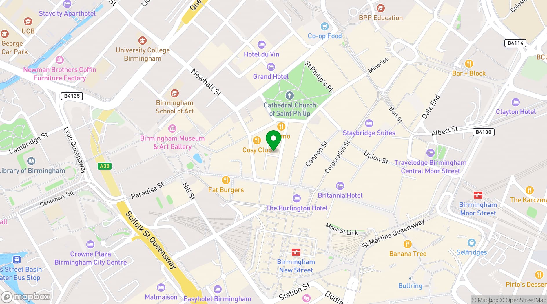 Map showing Flight Club Birmingham