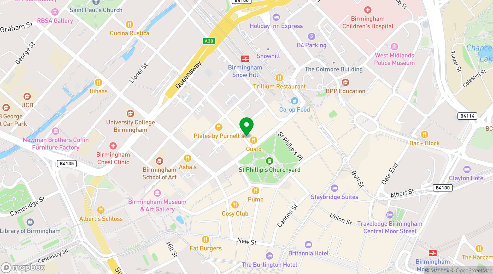 Map showing Grand Hotel Birmingham