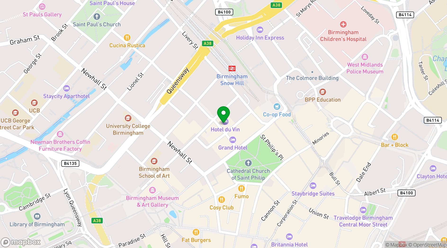 Map showing Hotel du Vin Birmingham 
