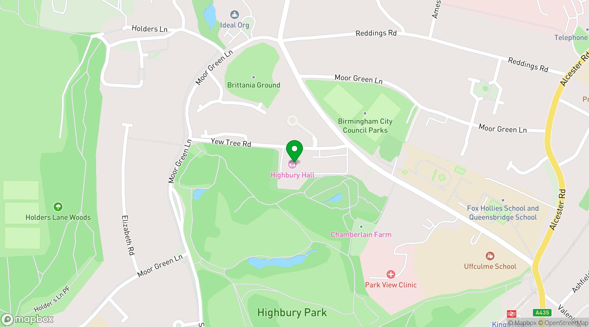 Map showing Highbury Hall