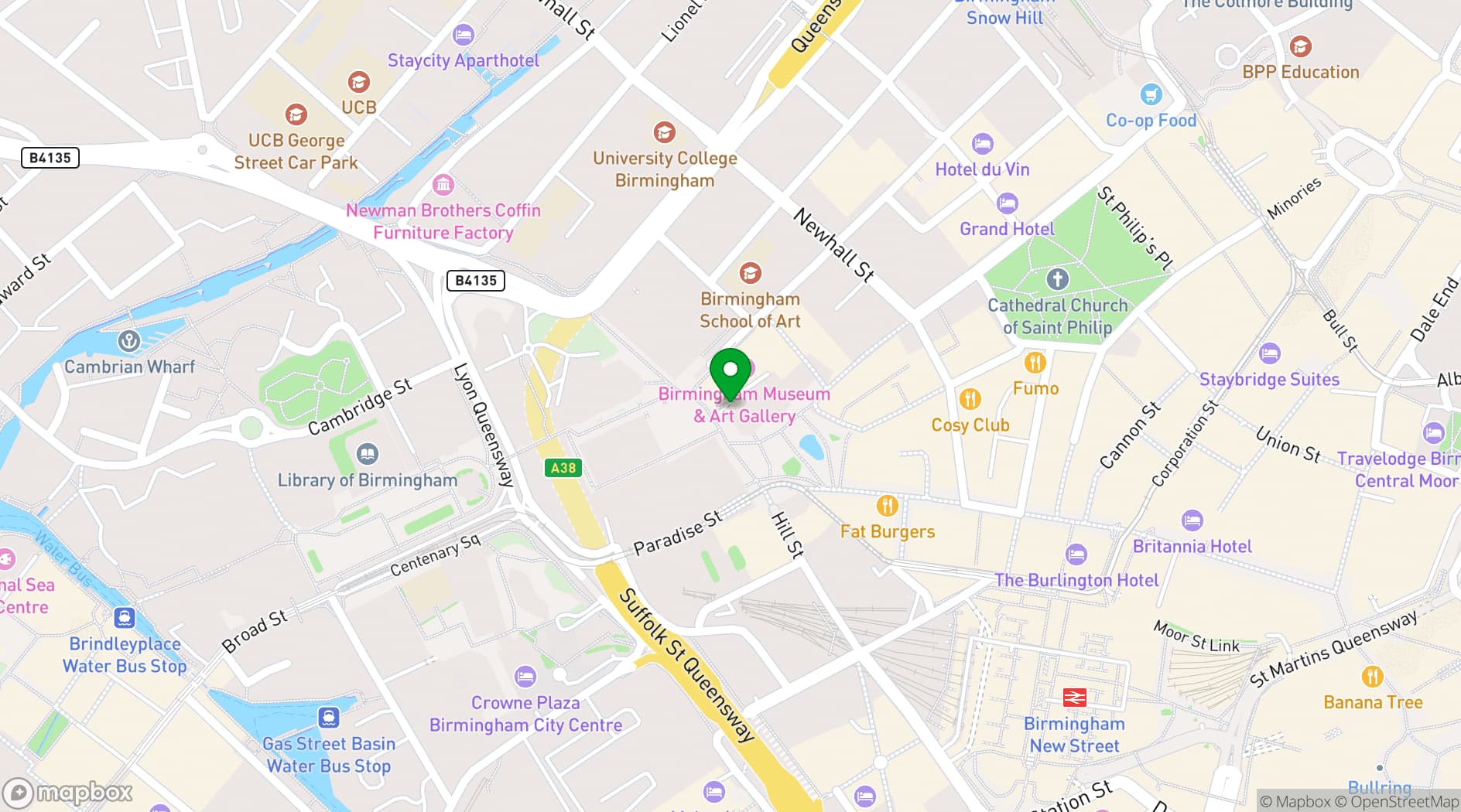 Map showing Birmingham Museum and Art Gallery 