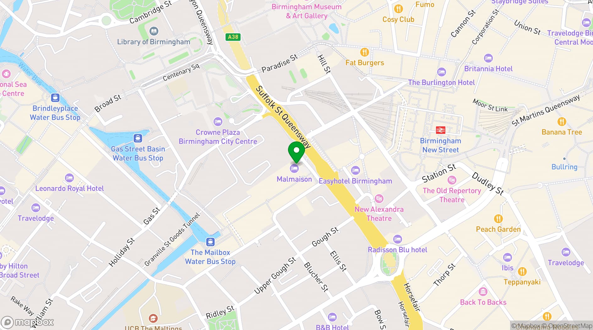 Map showing Malmaison Birmingham