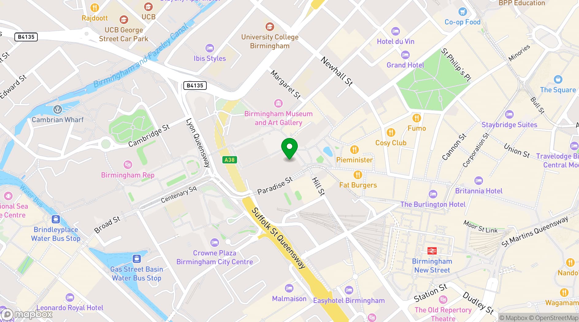 Map showing Birmingham Town Hall