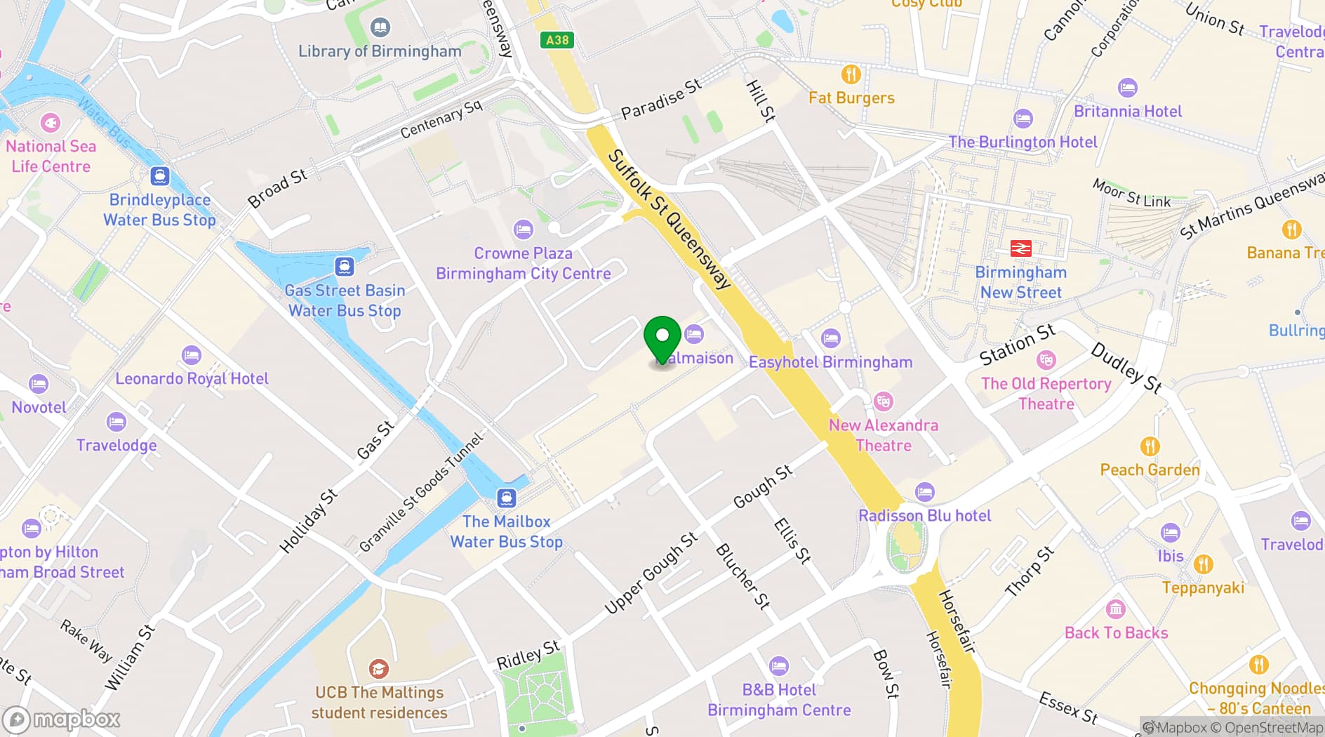 Map showing Spaces The Mailbox