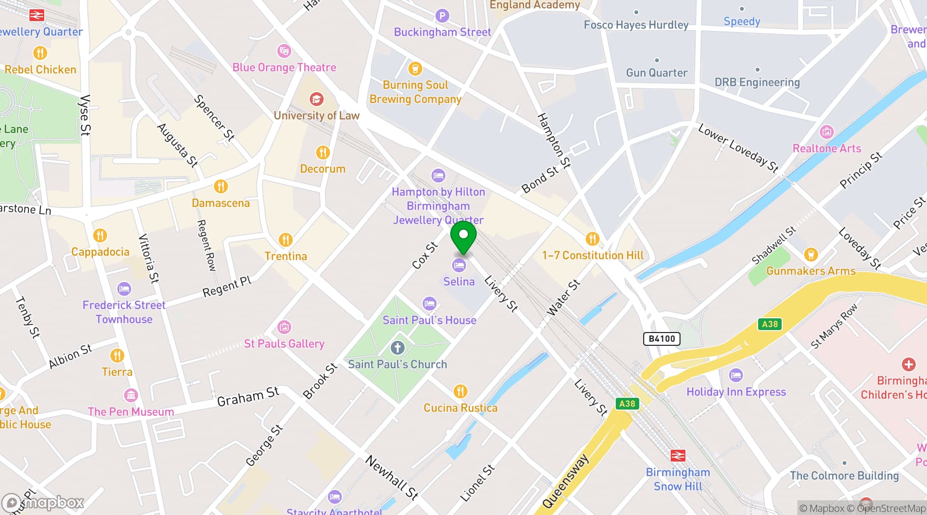 Map showing Birmingham Selina